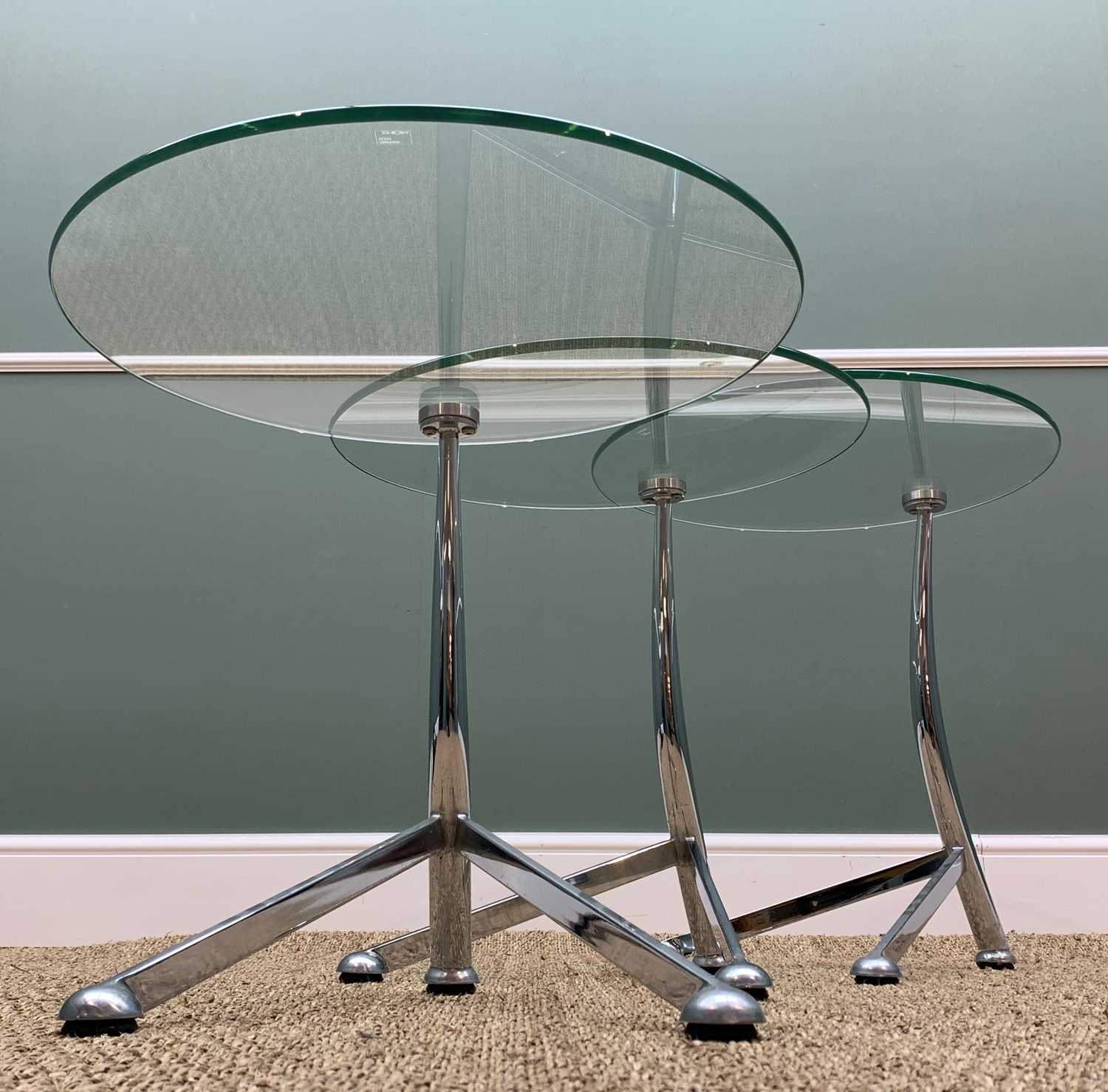 NEST OF THREE MODERN CHROME & GLASS OCCASIONAL TABLES, by So'home Designs, each 50cms diameter (3) - Image 3 of 12