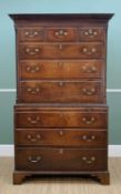 GEORGE III OAK TALLBOY CHEST, dental cornice and blind fret, carved frieze above three short,