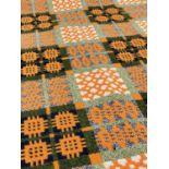 WELSH WOOLLEN 'TAPESTRY' BLANKET, apricot, forest green, white, black, with fringe, 114 x 224cm (