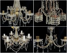 FOUR VARIOUS MODERN CHANDELIERS, with strung faceted drops (4)