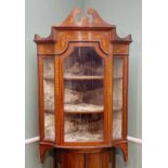 SHERATON-REVIVAL MARQUETRY HANGING CORNER CABINET, in the style of Edwards & Roberts, glazed door