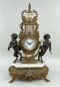 MODERN ITALIAN 19TH CENTURY-STYLE MARBLE & GILT METAL MANTEL CLOCK, of lyre form with flanking