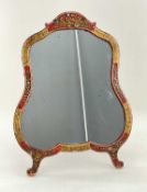 QUEEN ANNE-STYLE RED JAPANNED EASEL BACK MIRROR, early 20th Century, 55cms high