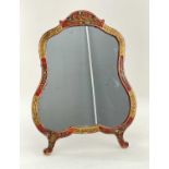 QUEEN ANNE-STYLE RED JAPANNED EASEL BACK MIRROR, early 20th Century, 55cms high