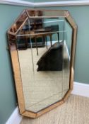 ART DECO-STYLE WALL MIRROR, canted rectangular, tinted glass frame, 92 x 62cm