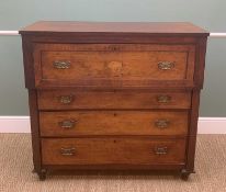 19TH CENTURY MAHOGANY & BRASS-STRUNG SECRETAIRE CHEST, fitted secretaire drawer above three