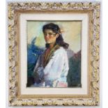 JUAN BAUTISTA PORCAR RIPOLLÉS (Spanish, 1888-1974) oil on board - Catalan Girl, signed, 46 x 38cms