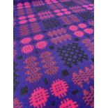WELSH WOOLEN 'TAPESTRY' BLANKET, purple, fuschia, black, with fringe, 188 x 228cm (excl. fringe)