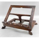 LATE 19TH CENTURY MAHOGANY BOOK STAND, hinged open frame with adjustable easel support on