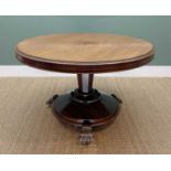 EARLY VICTORIAN WALNUT CENTRE TABLE, circular moulded top, shallow frieze, tapering hexagonal