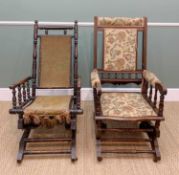 TWO AMERICAN STAINED BEECH ROCKING CHAIRSComments: one with loose joints