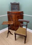 FOUR PIECES OF OCCASIONAL FURNITURE including a Georgian mahogany bow-front cupboard with frieze