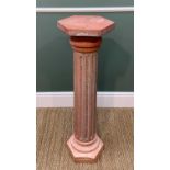 PINK MARBLE CLASSICAL COLUMN PEDESTAL with hexagonal top and base, 102cms high x 30cms wide