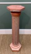 PINK MARBLE CLASSICAL COLUMN PEDESTAL with hexagonal top and base, 102cms high x 30cms wide