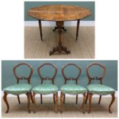 MID VICTORIAN BURR-WALNUT SUTHERLAND TABLE, shaped top over column suppports with blind fret