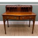19TH CENTURY MAHOGANY SERPENTINE FRONTED WRITING DESK, later superstructure of cupboards and