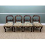 SET OF FOUR GOOD VICTORIAN CARVED WALNUT CHAIRS, blindfret carved rails and crossbars, serpentine