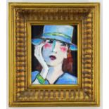 ‡ DANIEL TIMMERS (French, b.1948) oil on canvas - The Blue Hat, signed, 23 x 18.5cms Provenance: