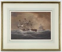 JOHN CANTILOE JOY (1803-1867) watercolour - Storm at Sea, two tall ships in stormy seas with