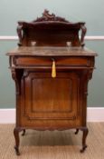 EDWARDIAN WALNUT DAVENPORT DESK with Rococco superstructure above cut glass ink wells, shaped fall