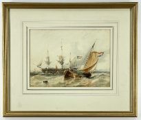 GEORGE CHAMBERS (1803-1840) watercolour - A Dutch fishing vessel in choppy waters before an American