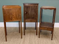 THREE 19TH CENTURY NIGHT TABLES, including one with low apron drawer, one with gallery top, and