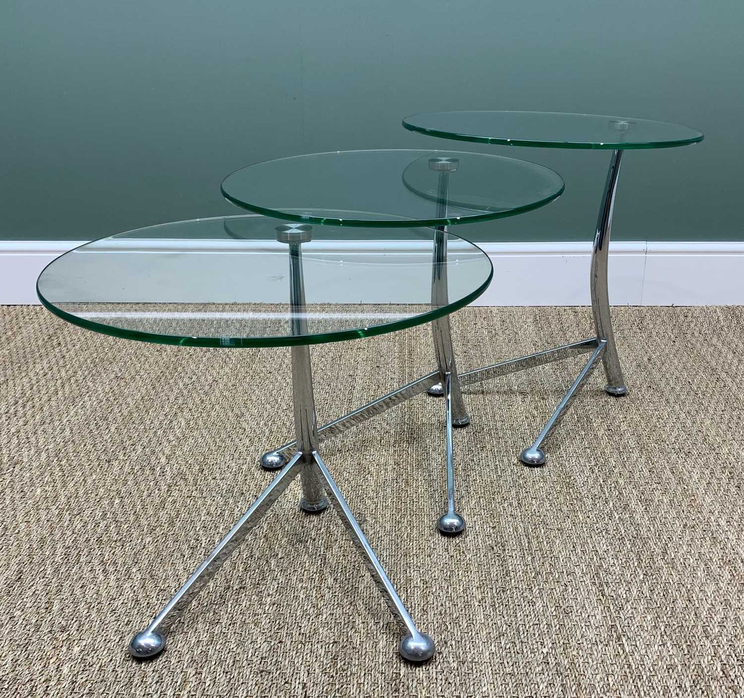 NEST OF THREE MODERN CHROME & GLASS OCCASIONAL TABLES, by So'home Designs, each 50cms diameter (3) - Image 2 of 12