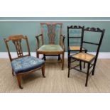 GEORGE III MAHOGANY ARMCHAIR, pierced vase splat, drop-in seat, caddy moulded square legs,
