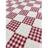 WELSH WOOLLEN 'TAPESTRY' BLANKET, red and white, with fringe, 229 x 183cm