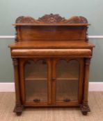 REGENCY ROSEWOOD CHIFFONIER, shell superstructure above cushion drawer, glazed cupboards between