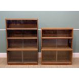 TWO MID-CENTURY 'MINTY' OAK SECTIONAL BOOKCASES, of three and four tiers respectively (2)