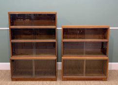 TWO MID-CENTURY 'MINTY' OAK SECTIONAL BOOKCASES, of three and four tiers respectively (2)