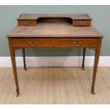 EDWARDIAN SATINWOOD CROSSBANDED WRITING TABLE, gilt-brass 3/4 gallery, fitted four drawers, inset