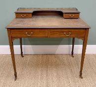 EDWARDIAN SATINWOOD CROSSBANDED WRITING TABLE, gilt-brass 3/4 gallery, fitted four drawers, inset