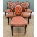 SET SIX LATE VICTORIAN WALNUT SALON CHAIRS, with salmon velour upholstery (6)