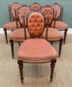 SET SIX LATE VICTORIAN WALNUT SALON CHAIRS, with salmon velour upholstery (6)
