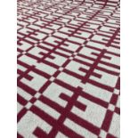 WELSH WOOLLEN 'TAPESTRY' BLANKET, claret and white, with knotted fringe, Wonderwool label, 158 x