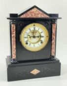 LATE 19TH CENTURY SLATE & MAINE RED MARBLE MANTEL CLOCK, architectural case, 4-inch dial with