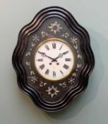 19TH CENTURY FRENCH 'VINEYARD' WALL CLOCK, glazed cover with shaped, ebonised and fluted border,