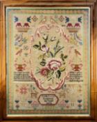 LATE VICTORIAN WOOL-WORK SAMPLER, by Cecelia Lewis, Pen-y-Pound, dated 1878, in walnut frame, 87 x