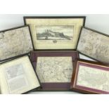 GROUP OF FIVE ANTIQUE ENGRAVED UNCOLOURED WELSH COUNTY MAPS & S & N BUCK PRINT, 17th / 18th Century,