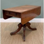 EARLY 19TH CENTURY MAHOGANY PEMBROKE TABLE, single end frieze drawer, baluster turned column on 4