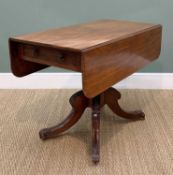 EARLY 19TH CENTURY MAHOGANY PEMBROKE TABLE, single end frieze drawer, baluster turned column on 4