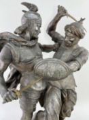 19TH CENTURY PATINATED SPELTER GROUP, of fighting Teutonic Crusader Knight and Muslim soldier, after