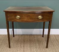 REGENCY MAHOGANY & BOXWOOD STRUNG BOW FRONT SIDE TABLE, fitted frieze drawer, on tapering square