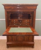 19TH CENTURY FRENCH MAHOGANY SECRETAIRE ABATTANT, with rouge marble top above cushion drawer and