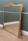 VICTORIAN GILT-WOOD OVERMANTEL MIRROR with shell applied cresting and outset corners, 135cms wide