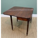 REGENCY MAHOGANY DOUBLE GATELEG TEA TABLE, double reeded foldover top above plain frieze, tapering