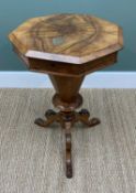 VICTORIAN WALNUT CONICAL WORK TABLE OF OCTAGONAL SECTION, hinged top opening to a fitted interior,