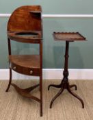 TWO 19TH CENTURY OCCASIONAL ITEMS, comprising a bow-front corner wash stand, 111cms high, and a